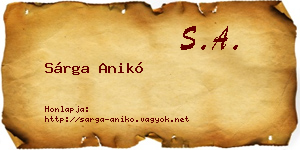 Sárga Anikó névjegykártya